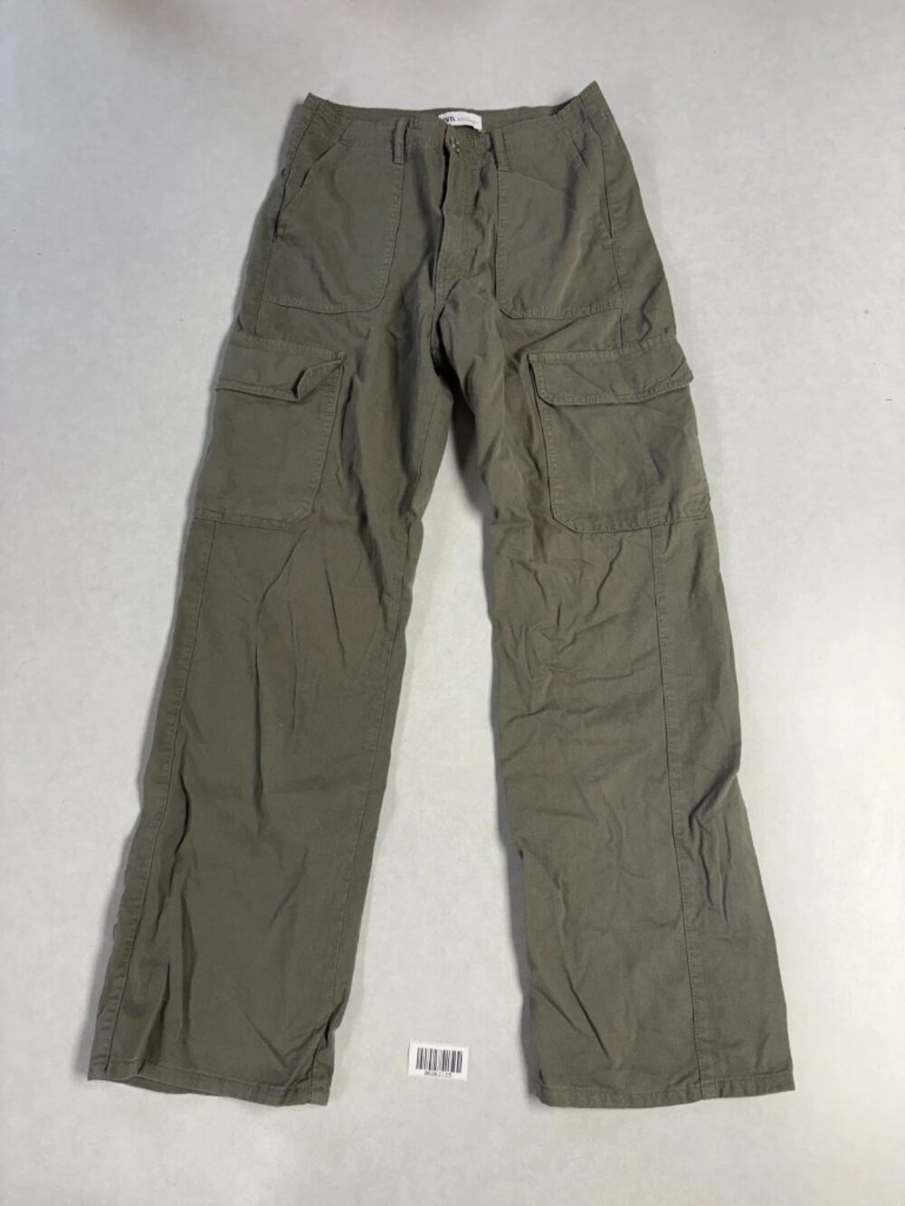 Zara Womens High Waist Straight Leg Cargo Pants Green Size 4